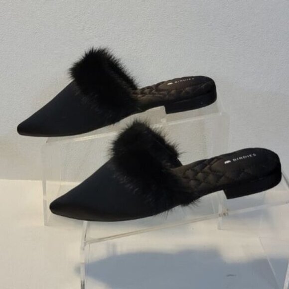 Birdies Black Cozy Fur Trim Slippers - Picture 3 of 5